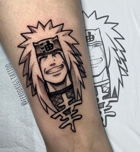 Naruto Tattoo Jiraya, Jiraiya Tattoo Design, Black Anime Tattoos, Tattoo Colored Design, Anime Tattoo Drawings, Naruto Jiraiya Tattoo, Jiraya Sketch, Jiraiya Tattoo Ideas, Jiraya Tattoo Ideas