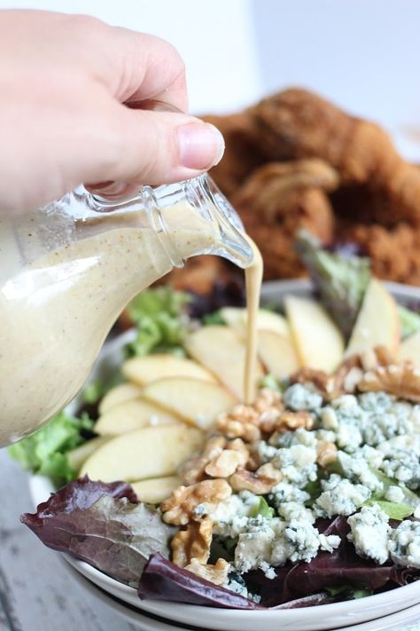 Apple, Blue Cheese & Walnut Salad Recipe Apple Cider Vinaigrette Dressing Recipe, Apple Cider Vinaigrette Dressing, Cider Vinaigrette Dressing, Creamy Apple Cider, Make Salad Dressing, Blue Cheese Salad Recipes, Pear And Blue Cheese Salad, Creamy Balsamic Dressing, Apple Cider Vinaigrette