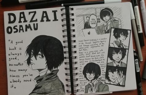 Dazai Handwriting, Bungo Stray Dogs Dazai, Stray Dogs Dazai, Short Dark Hair, Handwriting Styles, Osamu Dazai, Detective Agency, Dark Brown Eyes, Dazai Osamu