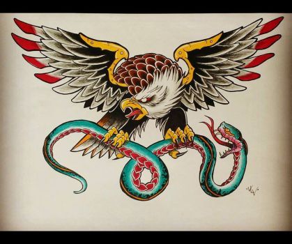 Oldschool inspiration - Eagle and Snake by vinivolpini Eagle Holding Snake Tattoo, Eagle Snake Tattoo Traditional, Eagle With Snake Tattoo, Traditional Eagle Tattoo Design, Eagle Tattoo Traditional, Eagle And Snake Tattoo, American Traditional Eagle, Traditional Back Tattoo, Traditional Chest Tattoo