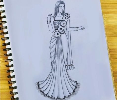 Amazing design sketching Sari Sketch, Simple Sari, Design Sketching, Sari Design, Design Clothes, Fashion Design Clothes, Design Sketch, Design Art, Sketch