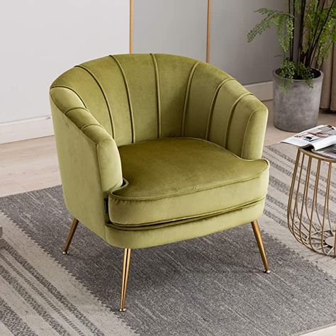 AmazonSmile: Artechworks Modern Velvet Barrel Chair Accent Armchair with Golden Legs for Living Room Bedroom Home Office, Channel Tufted Back Club Chair, Grass Green : Home & Kitchen Velvet Barrel Chair, Armchair Bedroom, Club Armchair, Single Chair, Accent Arm Chairs, Modern Armchair, Velvet Armchair, Sofa Living, Arm Chairs Living Room