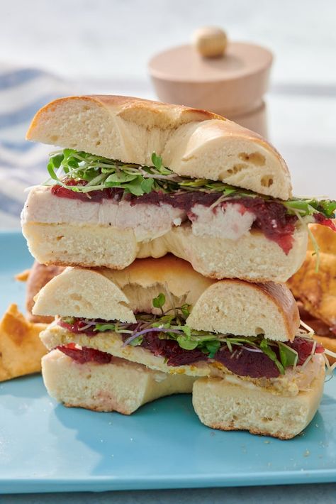 Turkey Bagel Sandwich, Turkey Bagel, Long Sandwich, April Meals, Bagel Sandwich Recipes, Cold Cut Sandwich, Turkey Sandwiches Recipes, Sandwiches Recipes, Turkey Cranberry