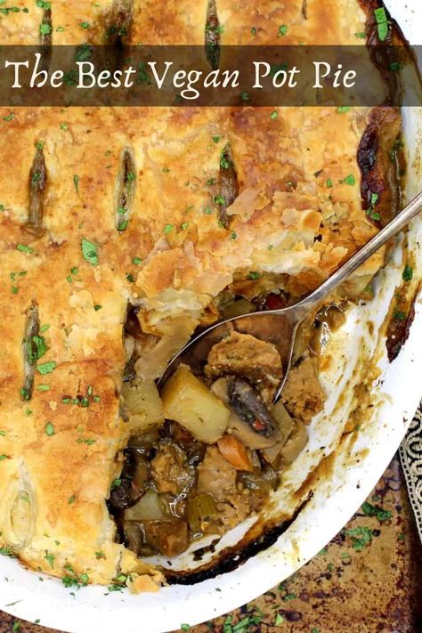 Vegan Pot Pie With Biscuits, Vegan Savory Pie Recipes, Vegan Thanksgiving Pie Recipes, Vegan Thanksgiving Protein, Vegan Savoury Pie, Vegan Puff Pastry Recipes Savory, Tofu Pot Pie, Vegan Pie Recipes, Vegan Pot Pie Recipe