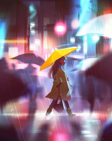 Digital Art by Jenny Yu Art Of Animation Disney World, Disney Art Of Animation, Art Of Animation Resort, Rainy Street, Disney World Pictures, Graphisches Design, Rain Art, Tumblr Art, Walking In The Rain