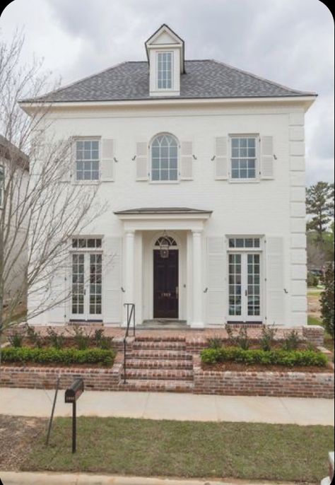 Light Shutters, Painted White Brick House, Ranch Makeover, Brick Homes, Painted Brick House, House Light, Exterior Ideas, White Brick, Painted Brick