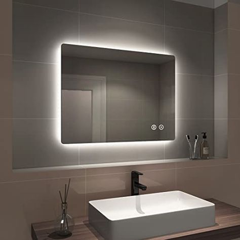 Bathroom Mirror With Light Behind, Back Lit Mirror, Light Up Bathroom Mirror, Touch Mirror, Bedroom Chic, Bathroom Led Mirror, Illuminated Bathroom Mirror, Lit Mirror, Electric Mirror