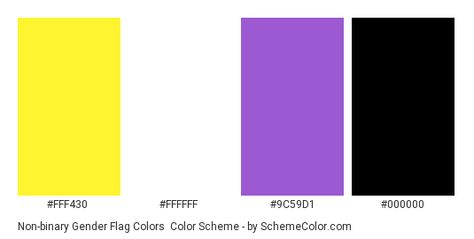 Color scheme palette image Non Binary Gender, Non-binary Flag, Flag Code, Hexadecimal Color, Gender Flags, Pride Flag Colors, Colors Palette, Non Binary, Purple Violet