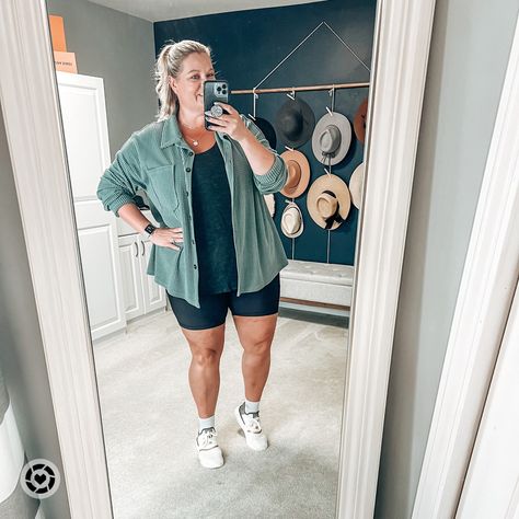 Another day…another biker shorts outfit… I cannot think of anything bad out a cute biker shorts outfit. It’s so comfy and throw a cute shacket over to finish the look. Follow my shop @it.is.kristin on the @shop.LTK app to shop this post and get my exclusive app-only content! #liketkit #bikeshorts #bikershorts #plussizeoutfits #casualoutfit @shop.ltk Biker Shorts Jean Jacket Outfit, Plus Size Cycle Shorts Outfit, Plus Size Cycling Shorts Outfit, Graphic Tee And Biker Shorts Outfit Plus Size, Bike Short Outfits Plus Size, Bike Shorts Plus Size Outfit, Women’s Biker Shorts Outfit, Flannel And Biker Shorts Outfit, Mid Size Biker Shorts Outfit