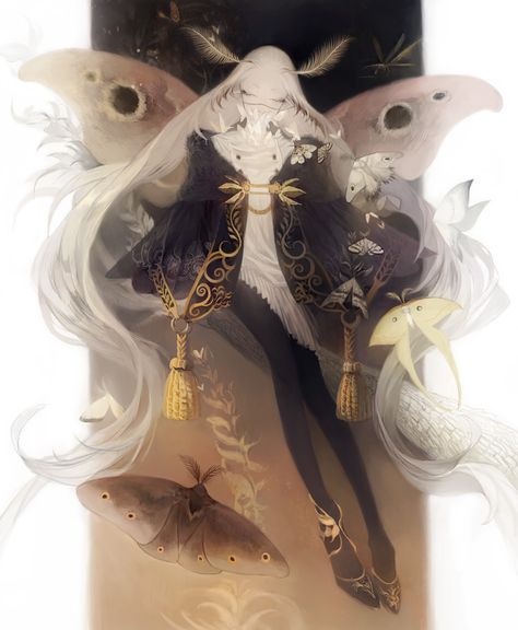 Pixiv Fantasia, White Hair, Moth, Birds, Hair, White