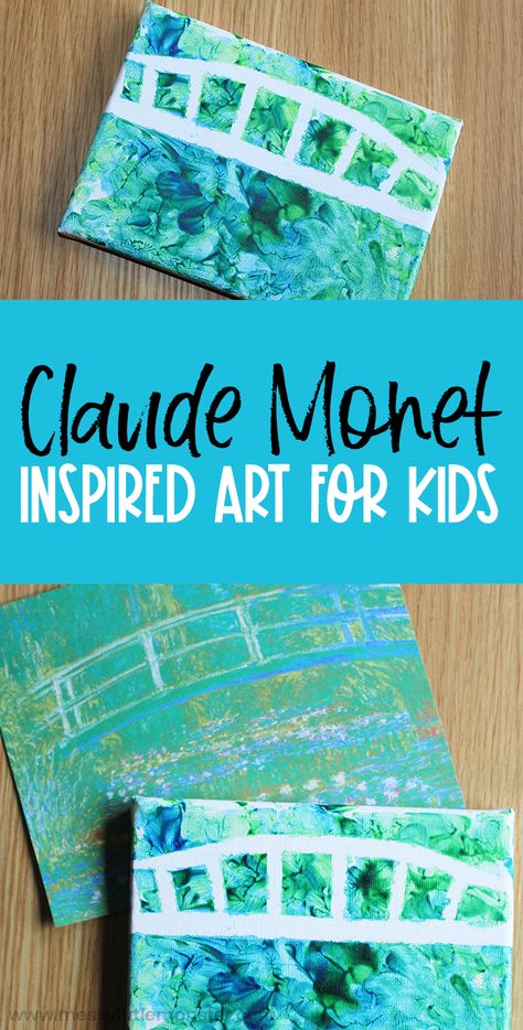 Monet Inspired Art For Preschool, End Of School Art Projects For Kids, Claude Monet Inspired Art, Monet Preschool Activities, Claude Monet For Kids Art Lessons, Claude Monet Preschool Art, Famous Artists For Preschool, Art Movements For Kids, Monet Preschool Art