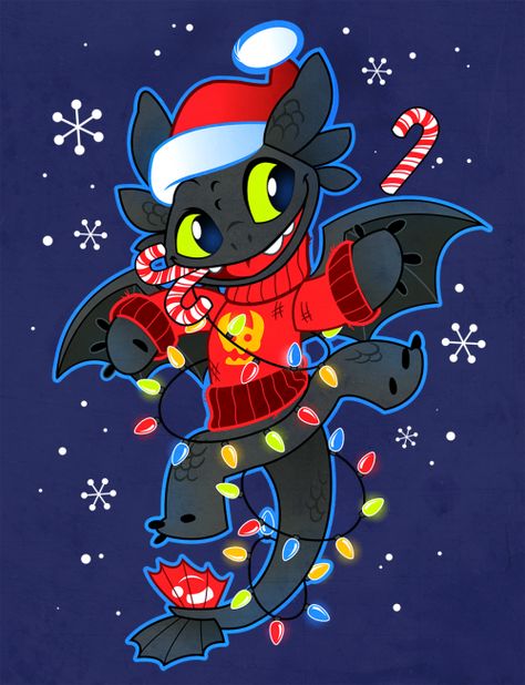 Toothless for Christmas 🎄 Christmas Toothless, Toothless Christmas, Cute Toothless Art, Httyd Christmas Wallpaper, Christmas Pokemon Art, Christmas Axolotl Drawing, Toothless Wallpaper, Cute Toothless, Toothless And Stitch