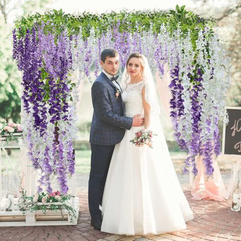 PRICES MAY VARY. What You Will Get: the package content contains 12 pieces of fake wisterias' flower garlands in white, purple, lavender and green, the overall length of them is about 110 cm/ 43.3 inches, and the length of the flower stem is about 55 cm/ 21.7 inches, which can meet your daily use need A Long Term Usage: the material of fake hanging flowers for decoration is mainly made of silk cloth, which is soft and comfortable to touch, strong and sturdy, safe and reliable, not easy to fade, Wedding Decorations White, Wedding Color Schemes Purple, Fake Vines, Lavender Wedding Theme, Wisteria Wedding, Sunflower Wedding Decorations, Wisteria Flower, Purple And Gold Wedding, Lavender Wedding Flowers