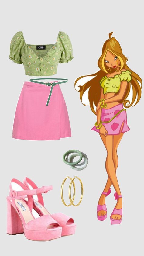 Wind Flora Costume, Flora Winx Club Outfit Inspired, Winx Club Outfits Flora, Winx Flora Costume, Flora Inspired Outfits, Flora Winx Club Outfit, Winx Inspired Outfit, Winx Club Inspired Outfits, Flora Cosplay