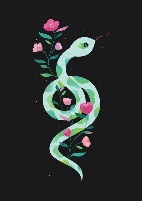 Cute Snake Illustration, Snake Illustration Cute, Carly Watts, Witchy Illustration, Snake Illustration, Serpent Snake, Go Wallpaper, Snake Art, Trendy Flowers