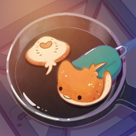 Sea Pancake, Artistic Ideas, Cute Food Drawings, Cute Food Art, Cute Fish, Cute Animal Drawings Kawaii, Cute Kawaii Drawings, Kawaii Food, Kawaii Animals