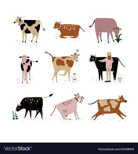 Cow Illustration Design, Cow Illustration Cute, Cows Illustration, Dairy Illustration, Cute Cow Illustration, Farm Cartoon, Spotted Cow, Family Walking, Cow Logo