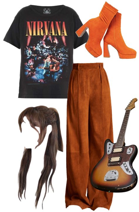 I love band tee shirts they are so cool! #bandtee #outfits #orange #fashion #cute #nirvana Graphic Tee Outfit, Band Tee Shirts, Orange Fits, Love Band, Outfit Maker, Tee Outfit, Orange Fashion, Outfit Shoplook, Band Tees