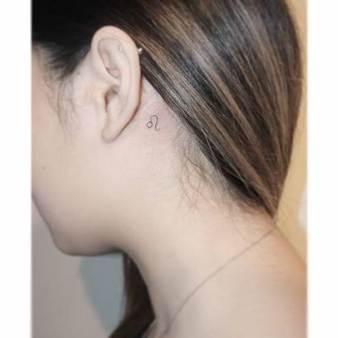 Leo Tattoo Behind Ear, Small Leo Tattoo, Leo Sign Tattoo, Zodiac Signs Leo Tattoo, Leo Zodiac Tattoos, Leo Tattoo, Tattoo Behind Ear, Tiny Wrist Tattoos, Neck Tattoos Women