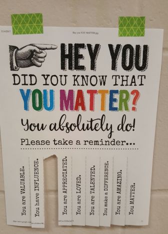 The Library Voice: HEY YOU...Did You Know That You Matter? Bring This To Your School Too! You Matter Activities, You Matter Bulletin Board, Mlp Room, Social Emotional Learning Middle School, Library Friends, School Counseling Bulletin Boards, Compliment Words, Work Wellness, Classroom Curtains