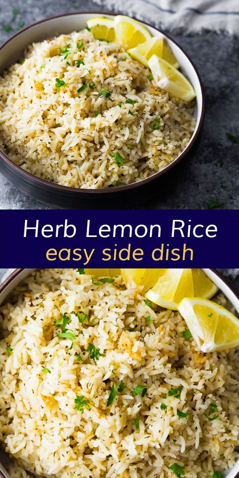 Easy Side Rice Dishes, Yummy Rice Side Dishes, Best Healthy Rice, Healthy Flavored Rice Recipes, Flavored Rice Recipes Easy, Rice Cooker Recipes Rice, Lemon And Herb Rice, Rice Cooker Lemon Rice, Mediterranean Rice Cooker Recipes