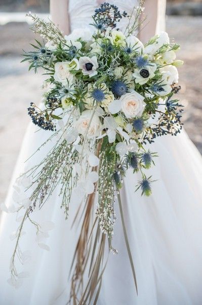 Bouquet Photography, Floral Trends, Blue Wedding Flowers, Cascade Bouquet, Bride Bouquets, Bridal Flowers, Beautiful Bouquet, Blue Wedding, By The Sea