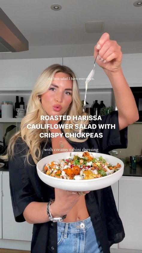 emthenutritionist • Original Audio Harissa Roasted Cauliflower Salad, Em The Nutritionist, Chickpea Harissa, Harrisa Paste, Nutritionist Recipes, English Roast, Crispy Chickpea, Rose Harissa, Roasted Cauliflower Salad