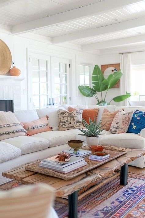 Coastal Living Room Inspiration: Bright and Breezy Bright Coastal Living Room, Small Coastal Living Room, Coastal Living Room Ideas, Coastal Living Room Furniture, Charleston House, Beach Living Room, Boho Interior Design, Coastal Room, Simply Home