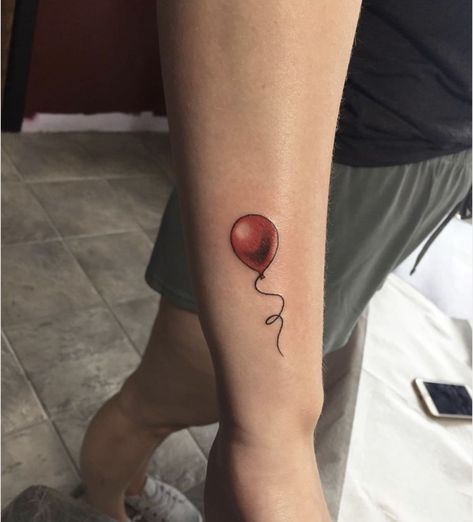 Ballon Tattoo Ideas, Balloon Tattoo Ideas, Red Balloon Tattoo, Balloon Tattoo, Rose Tattoos For Women, Small Forearm Tattoos, Movie Tattoo, Vine Tattoos, Spine Tattoos For Women