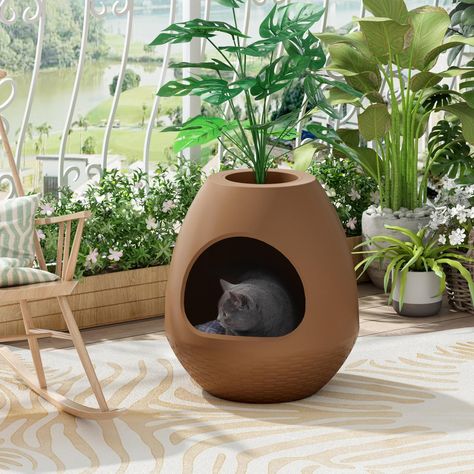 PRICES MAY VARY. 【Decorative Egg-Like Furniture】: This litter box is designed to incorporate plants to provide a more aesthetically pleasing and natural solution for cat owners, serving the dual purpose of providing a place for cats to eliminate while also acting as a decorative piece for the home. 【Cat-Friendly Material】: Constructed using durable ABS, this cat litter box is sturdy, waterproof, not easy to deform and can withstand wear and tear from your favorite feline. The wide base is stable Plant Litter Box, Hidden Cat Litter, Diy Litter Box, Chat Diy, Cat Litter Box Enclosure, Plants Diy, Cat Litter Mat, Litter Box Furniture, Litter Box Enclosure