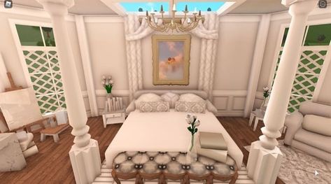 Angelcore Bedroom, Castle House Interior, Fancy Bedroom Ideas, Classical Bedroom, Fancy Living Rooms, Bloxburg Bedroom, Mansion Bedroom, Royal Room, Royal Bedroom