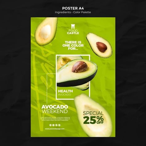 Vertical poster template with avocado Fr... | Free Psd #Freepik #freepsd #poster #template #fruit #color Avocado Poster Design, Fruit Poster Design, Avocado Poster, Milk Poster, Avocado Milk, Vegan Poster, Avocado Christmas, Random Graphics, Avocado Juice