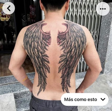 Tattoo For The Back, Tattoo For Back, Dragon Tattoo Realistic, Angel Wings Tattoo On Back, Full Back Tattoo, Wing Tattoos On Back, Wing Tattoo Men, Wing Tattoos, Pretty Flower Tattoos