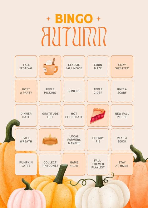 Templates Bingo Illustration, Canva Printables, Autumn Bingo, Bingo Card Template, Fall Dates, Bingo Card, Book Marketing, Bingo Cards, Lesson Ideas