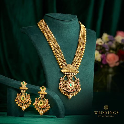 Gold Nackless Design Antique, Manubhai Jewellers Necklaces Gold, Gold Long Set Design, Manubhai Jewellers Necklaces, Gold Jwellery Design Indian Jewelry, Malabar Gold Jewellery Necklaces Antique, Latest Gold Jewellery Indian, Long Gold Necklace Designs Latest, Long Sets Gold Jewellery