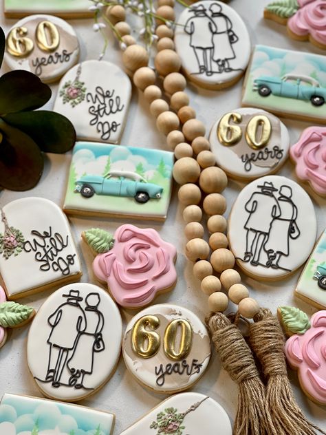 60th Anniversary Cookies Decorated, 60th Anniversary Cookies, Anniversary Sugar Cookies, Wedding Anniversary Cookies, 60th Wedding Anniversary, Anniversary Cookies, Music Cookies, Decorative Cookies, 60 Wedding Anniversary