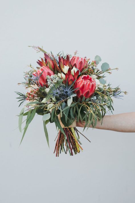 Wedding Bouquets With Proteas, Bridesmaid Protea Bouquet, Queen Protea Bouquet, Bridal Bouquet Australian Natives, Australian Native Flower Bouquet Wedding, Wedding Flowers Protea, Fynbos Wedding Bouquet, Australian Natives Bouquet, Wedding Bouquet Protea