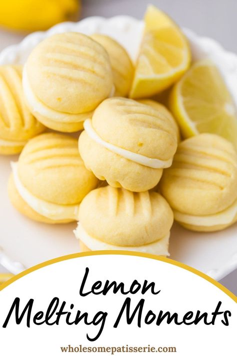 Lemon Melting Moments - Wholesome Patisserie Mini Melting Moments, Lemon Melting Moments Cookies, Lemon Melting Moments, Lemon Meltaways Cookies, What To Do With Lemon Peels, Small Lemon Desserts, Baking With Lemons, Fresh Lemons Recipes, Things To Make With Lemons