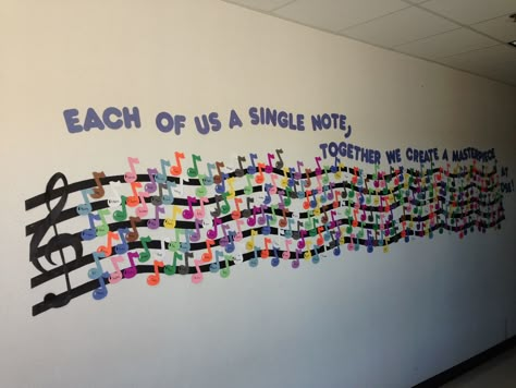 Each of us a single note, together we create a masterpiece!! Music Bulletin Board, Music Bulletin Boards, Music Classroom Decor, Creative Thoughts, School Hallways, Music Room Decor, Preschool Music, School Murals, Elementary Music Classroom