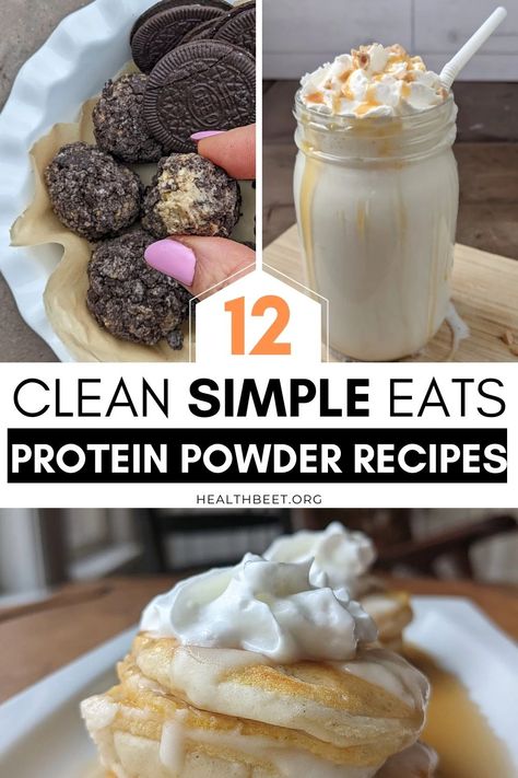 You can make everything from shakes to ice cream, donuts, and pancakes with the right protein powder. These recipes were made with the fun flavors of Clean Simple Eats Protein powder! You'll want to try these recipes and save them. Protein Powder Recipes Shakes, Health Beet, Easy Protein Shakes, Protein Drink Recipes, Pumpkin Pie Protein, Banana Protein Smoothie, Clean Simple Eats, Protein Shakes Recipes, Protein Powder Shakes