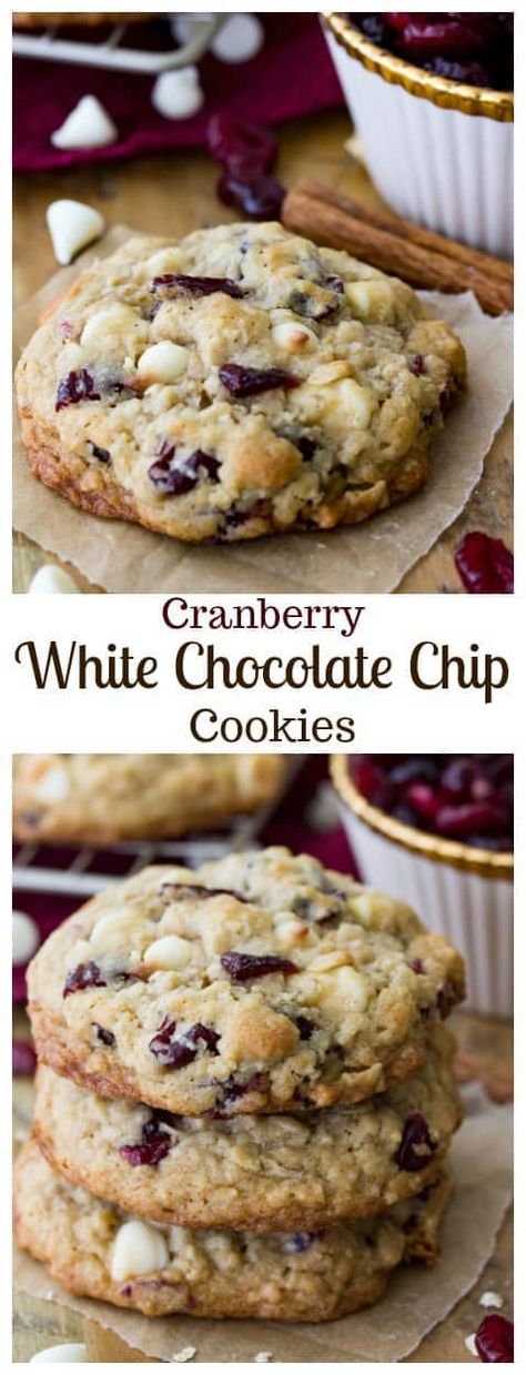 White chocolate cranberry oatmeal cookies Oatmeal Cranberry White Chocolate, Cookie Guide, Cranberry Desserts, Cranberry White Chocolate Chip Cookies, Cranberry Oatmeal Cookies, Cranberry Oatmeal, Cranberry White Chocolate, Oatmeal Cranberry Cookies, Chocolate Cranberry