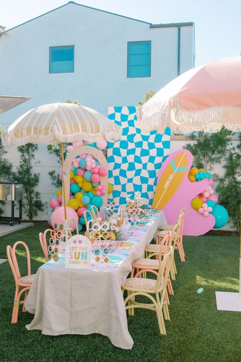 Andie Mae's Beach Babe Birthday Party • Beijos Events Beach Club Birthday Party, Beach Bonfire Birthday, Henley Core, Coastal Cowgirl Birthday, Girls Beach Party, Cabana Pool Party, Sandcastle Cake, Coastal Birthday, Kids Beach Party