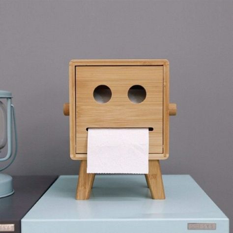 Product Of The Week: A Cute Robot Toilet Paper Holder Unique Toilet Paper Holder, Wooden Toilet Paper Holder, Bamboo Decor, Toilet Paper Roll Holder, Diy Toilet, Paper Roll Holders, Diy Holz, Paper Storage, Diy Wood Projects Furniture