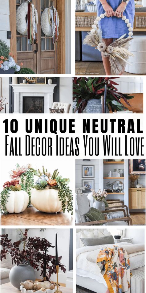 Unique and stunning neutral fall decor options that will transform your home for the fall season. Add a cozy elegance with these 10 ideas. Neutral Thanksgiving Decor, Modern Fall Decor 2024, Neutral Harvest Decor, Neutral Fall Decor Bathroom, Fall Yard Displays, Fall 2024 Porch Decor, Fall Decor 2024, Muted Fall Decor, Fall Wreath Neutral Colors