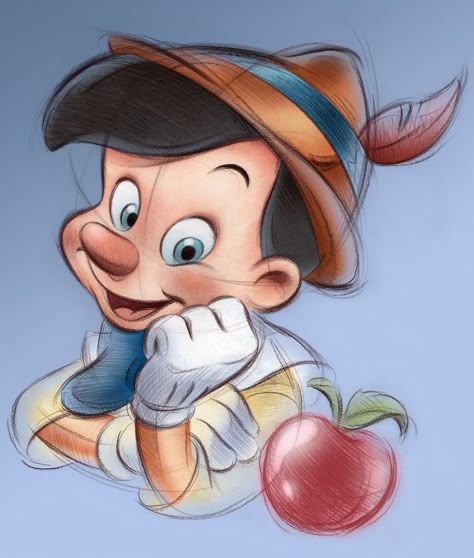 Pinocchio: Personality by Pedro Astudillo Pinnochio Drawing, Pinocchio Drawing, Disney Pinocchio Drawing, Pinocchio Concept Art, Disney Pinocchio, Disney Amor, Pinocchio Disney, Disney Cartoon Characters, Disney Animated Movies