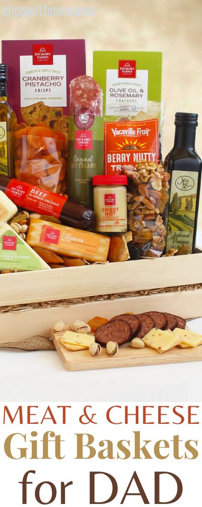 Meat and Cheese gift baskets for Dad! Get Dad a delicious meat and cheese gift basket this Father's Day!  #fathersday #cheese #sausage #meats #meat #giftbaskets #fordad #giftsfordad #meatandcheese #fathersday2020 #salami #cheeseandcrackers #giftideas Meat Basket Gift Ideas, Cheese And Cracker Gift Basket Ideas, Steak Gift Basket, Diy Meat And Cheese Basket, Meat And Cheese Gift Basket Diy, Meat And Cheese Basket Gift Diy, Charcuterie Gift Basket, Cheese Basket, Christmas Meat