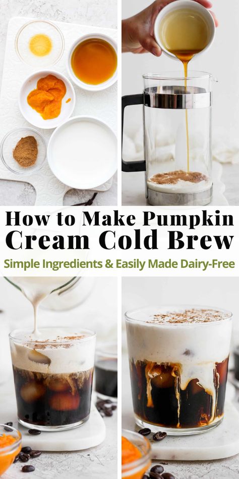 Homemade Pumpkin Spice Syrup, Pumpkin Cream Cold Brew, Pumpkin Spice Cream, Cream Cold Brew, Cold Brew Coffee Recipe, Cold Brew Recipe, Cold Brew At Home, Dairy Free Pumpkin, Creamer Recipe