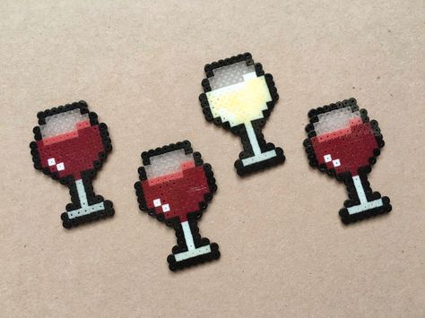 Wine Glass Perler Beads, Wine Perler Beads, Hama Beads Food, Mini Perler Beads, Mini Hama Beads, Melty Bead Designs, Hamma Beads Ideas, Easy Perler Bead Patterns, Pearl Beads Pattern