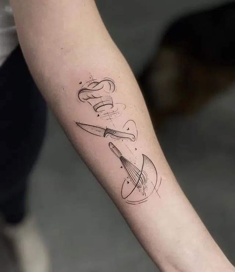 Female Chef Tattoo, Cooking Tattoos, Tattoo Designs Men Forearm, Cooking Tattoo, Chef Tattoo, Ma Tattoo, Rock Aesthetic, Female Chef, Japanese Chef