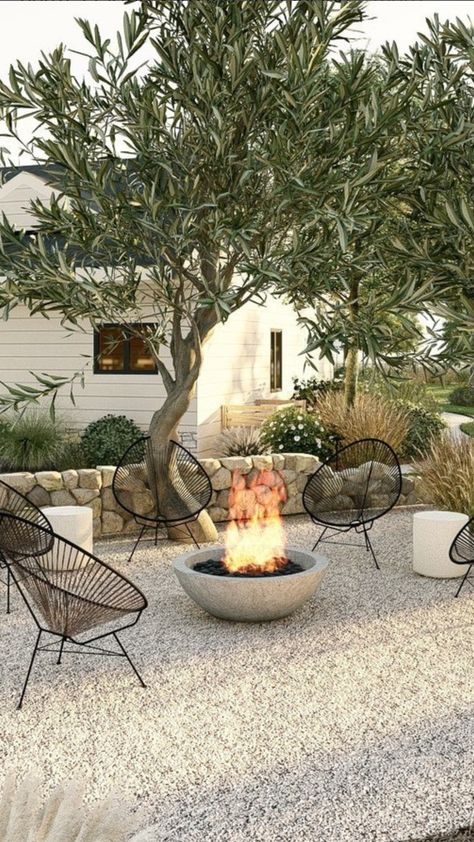 Mediterranean Fire Pit Area, Athena Calderone Backyard, California Patio Ideas Backyards, Backyard Landscaping Mediterranean, California Patio, Outdoor Kitchen And Dining, Pool Fireplace, California Backyard, Kitchen And Dining Area